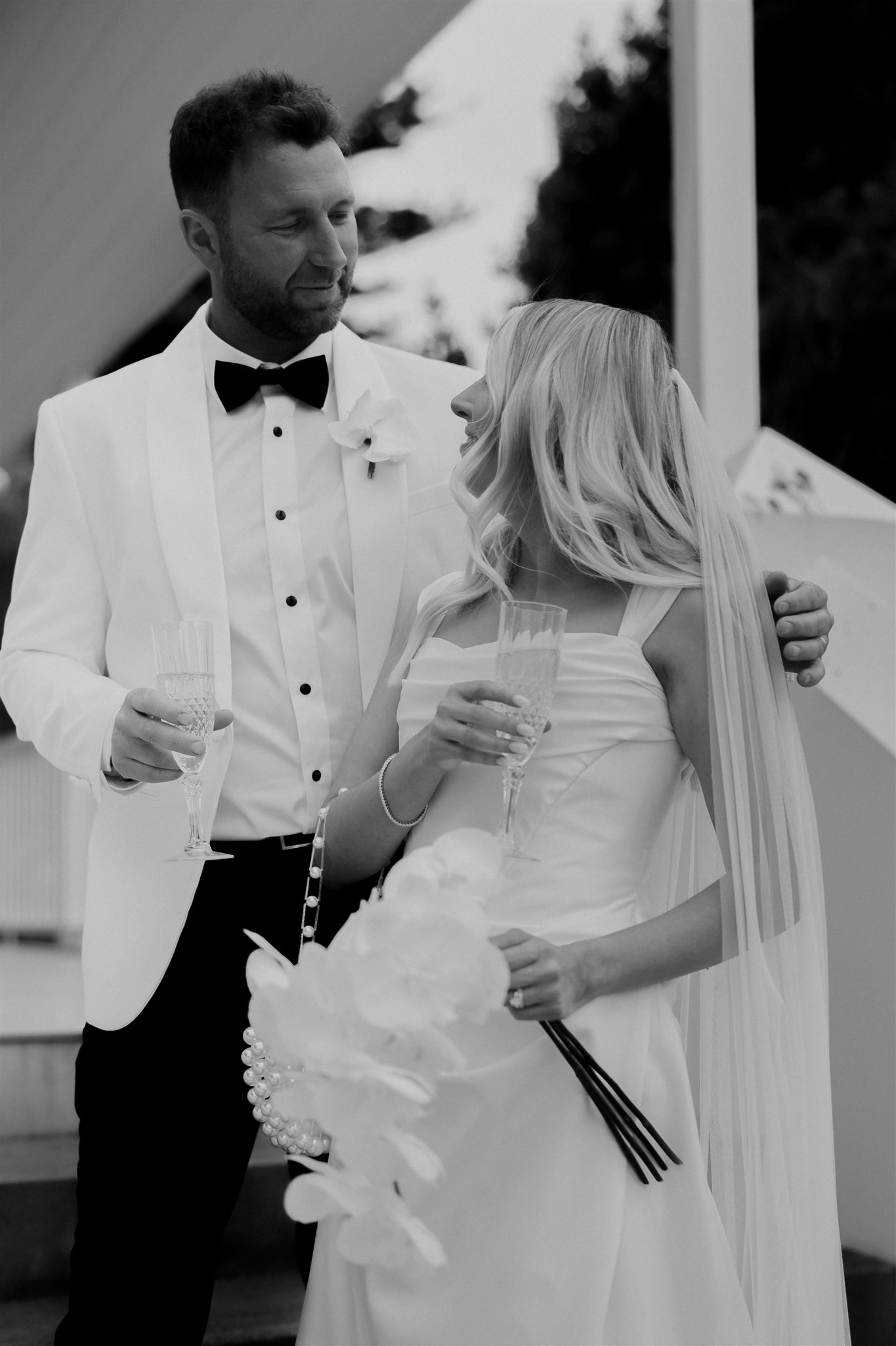 Intimate wedding portrait, black and white photography