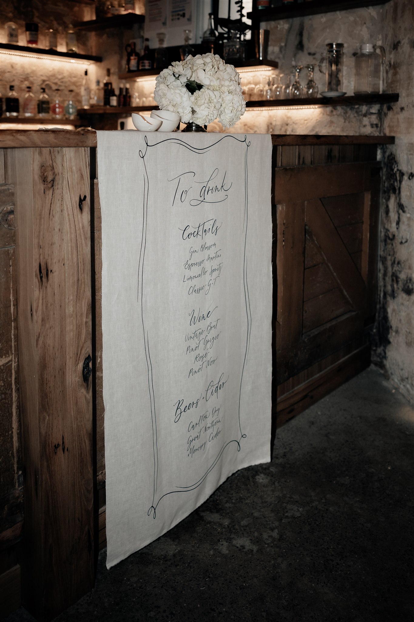 Linen cloth wedding signage