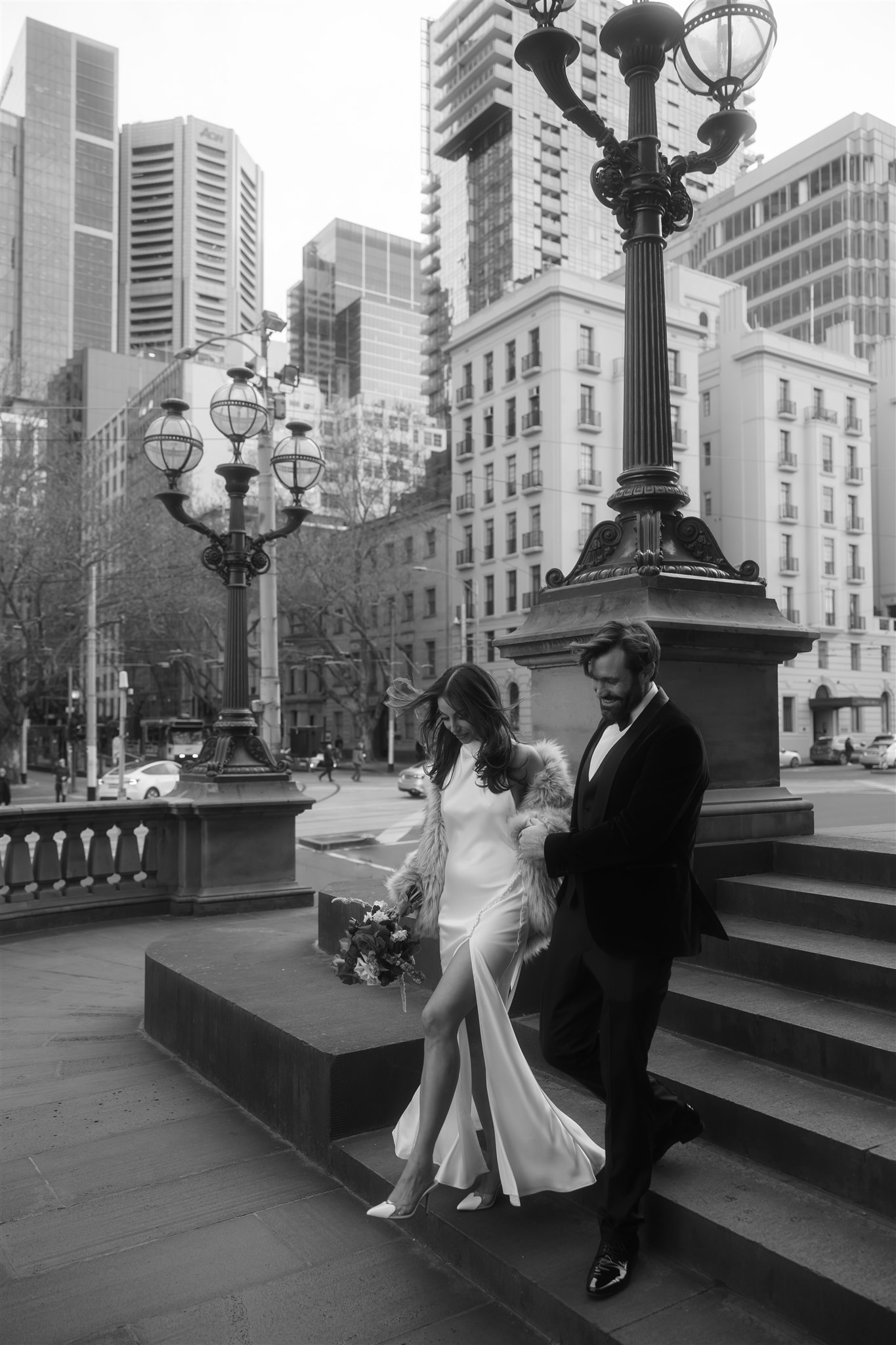 Bridal Portraits in the City, Melbourne wearing a stunning wedding dress by Sau Lee dress designer