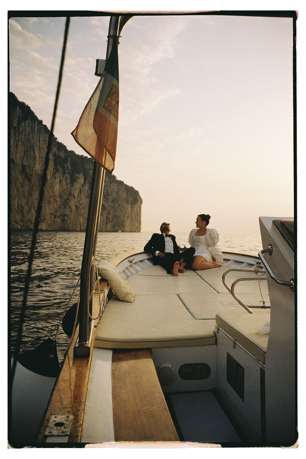 Liv and Dave Bridal portraits on a yacht around the cliffs of Capri, Italy